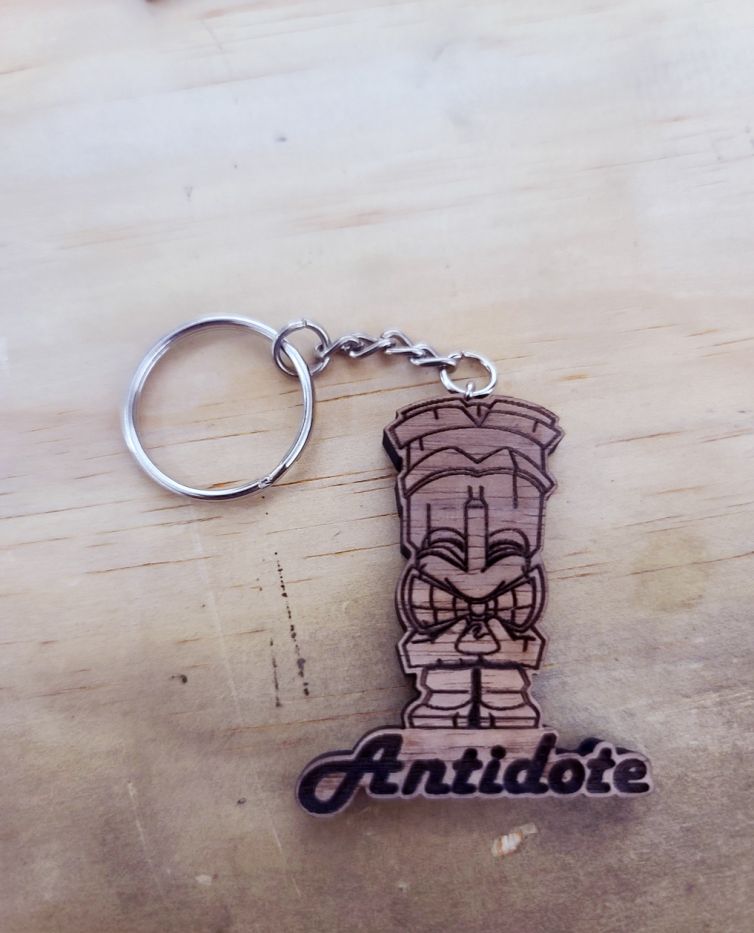 Antidote tiki laser cut wood engraved keychain