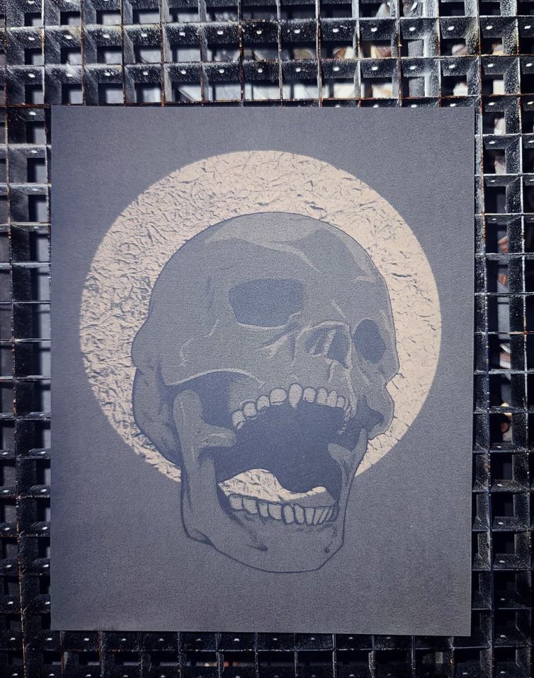 GhostyPants skull moon laser engraved cut paper