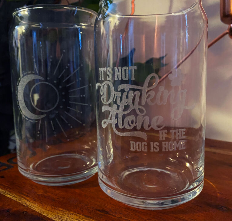 Laser engraved beer can glassware