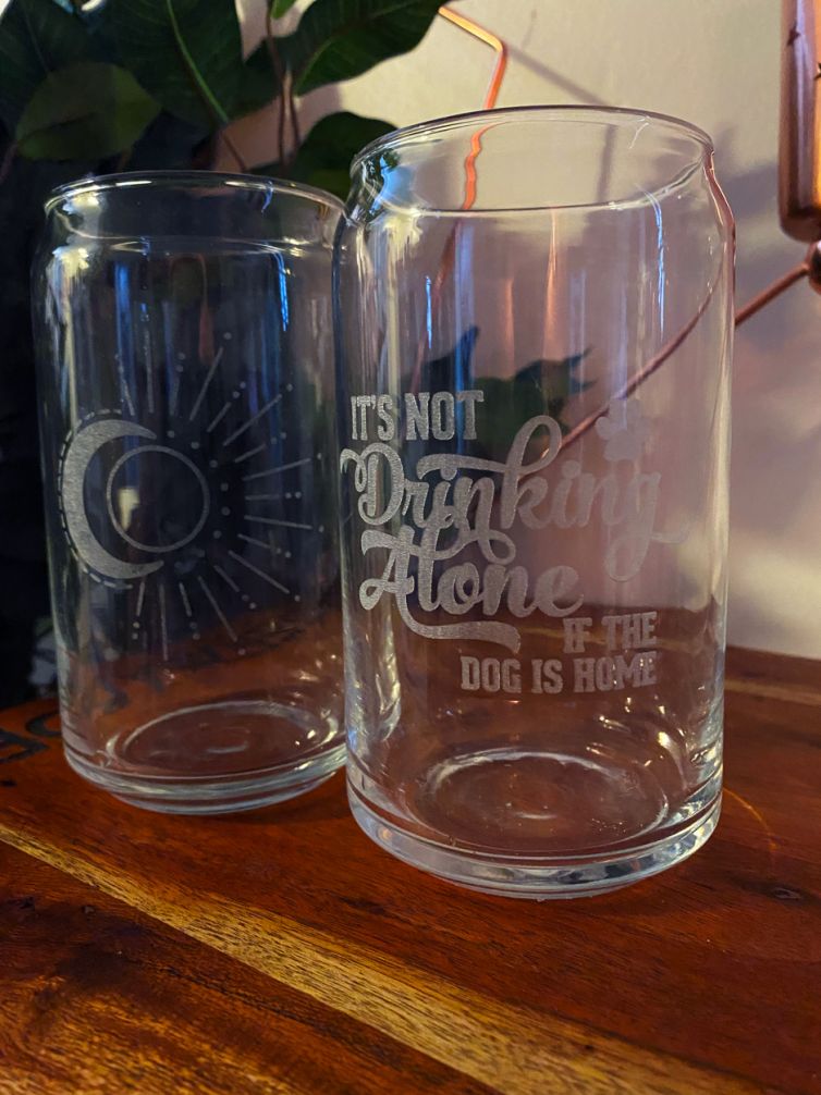 Laser engraved beer can glassware