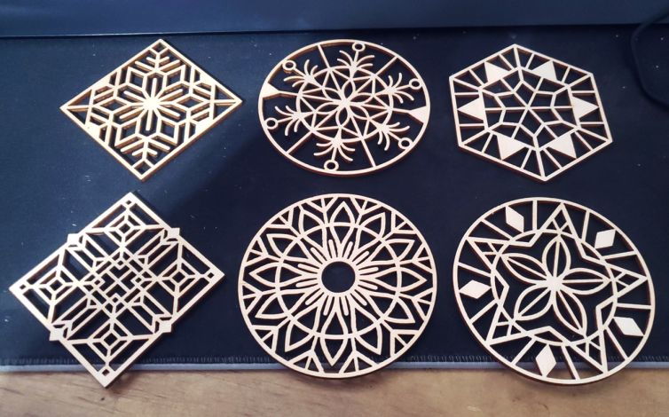 Laser cut wood ornaments