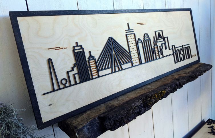 LaserMadeSD Boston cityscape wood panel