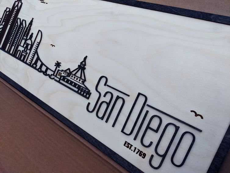 LaserMadeSD cityscape wood panel