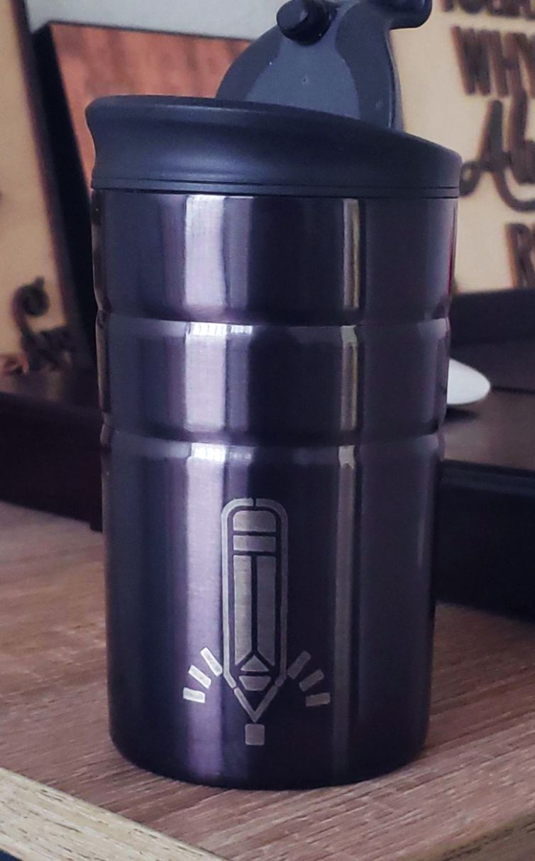 Laser engraved stainless steel travel cup